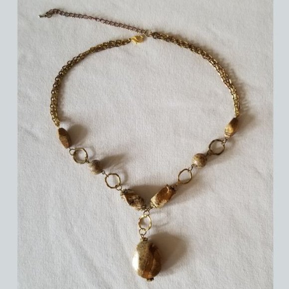 Picture jasper/landscape jasper gemstone necklace with gold accents, handmade - Picture 3 of 8